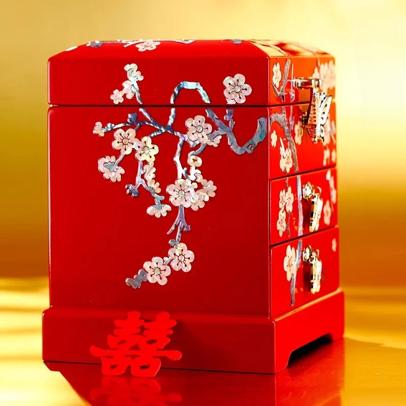 Mother-of-pearl Lacquerware Jewelry Box Drawer Wedding Gift Multi-layer Large-capacity Bracelet Jewelry Storage Box Figurines