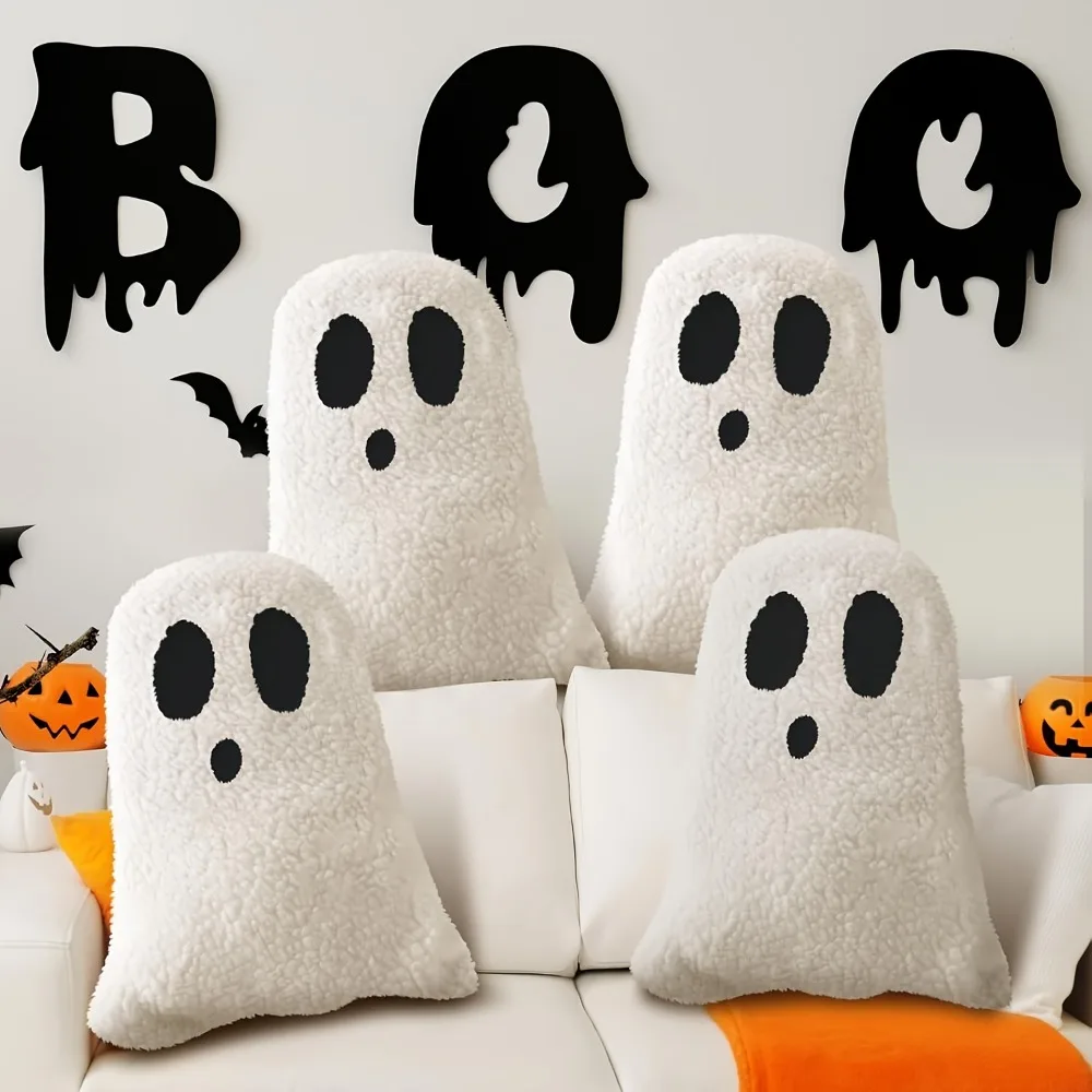 1PC Halloween Throw Pillows,Spooky Ghostly Design Fleece Cushions, Perfect for Sofa, Party,Halloween Decorations