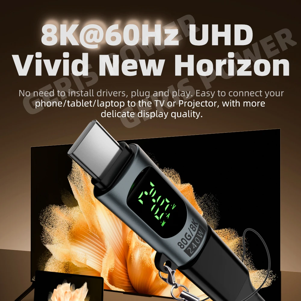 Ultra-Speed USB-C to USB-C Adapter with Digital Display - 240W Power and 8K Support