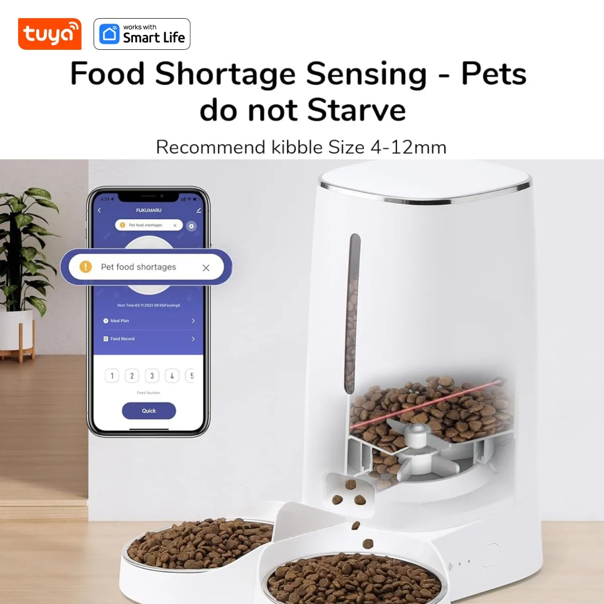 Mangiatoie automatiche WiFi per gatti per 2 gatti, distributore di cibo per gatti da 4 litri con controllo APP, doppi ciotole in acciaio inossidabile, allarmi per alimenti bassi - immagine 4