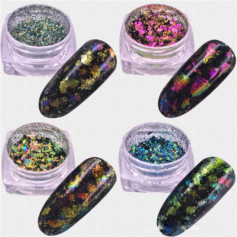 1 Dose AURORA Chrom-Nagelkunst-Flocken Multi-Chrom Chamäleon Pfau Galaxy Chrom-Flocken Nagelkunst Spiegelpulver Pigment – Detail 6