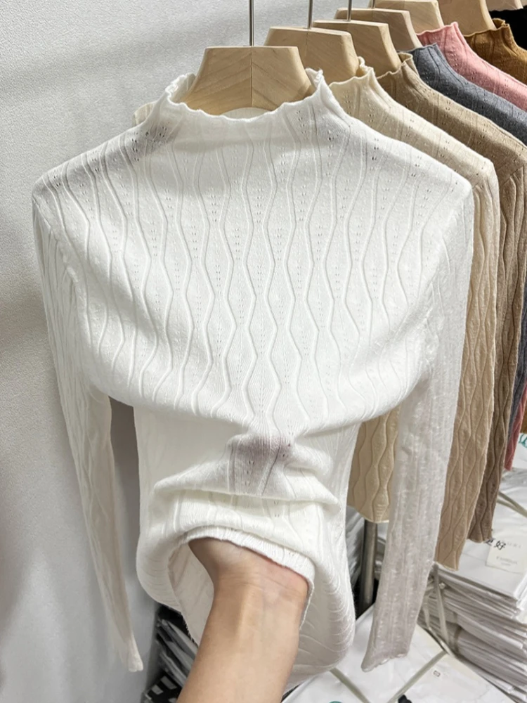 2025 محبوك سترة الياقة المدورة النساء البلوزات الخريف الشتاء الدافئة البلوز سليم القمم لينة سحب الإناث البلوز 3