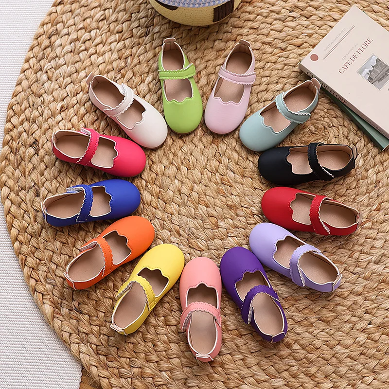 Leather Girls Ballet Shoes for Wedding Party