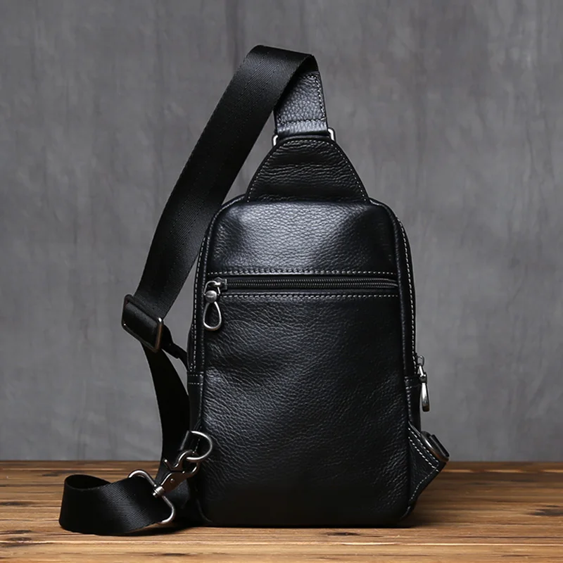 NZPJ Genuine Leather Men's Chest Bag Casual Crossbody Bag Top Layer Cowhide Men's Bag Trendy Tablet Computer Bag Trendy Backpack