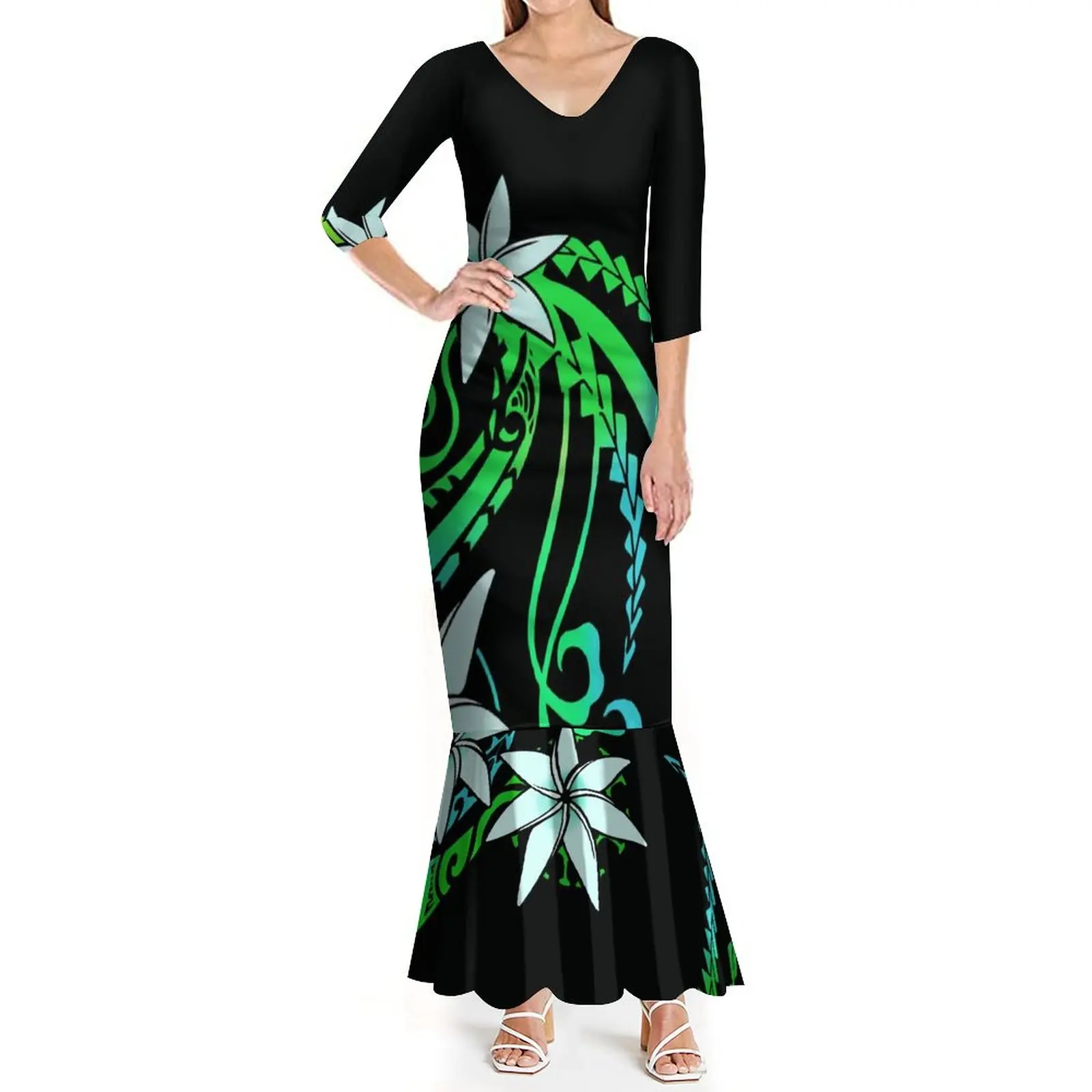 

Summer Mid-Sleeve Women's Dress Tailored Long Dress Polynesian Tribal Ethnic Print Banquet High-Quality Dress