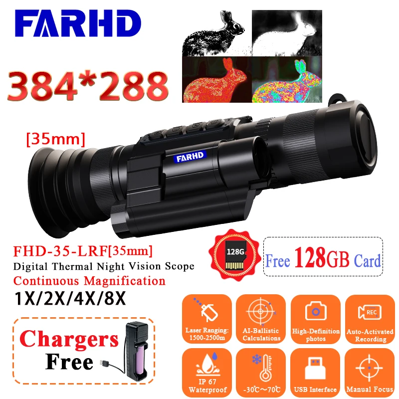 

Thermal Imaging Scope for Hunting Night Vision Aiming Outdoor Adjustable Focus Laser Ranging Lens Infrared Camera