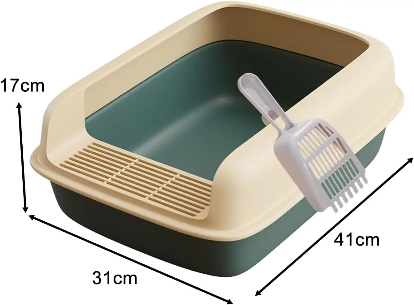 Open Top Cat Litter Tray  - Semi-Enclosed Design, Non-Slip Base & Low Entry for Kittens/Senior Cats, Easy Clean Large Litter Pan