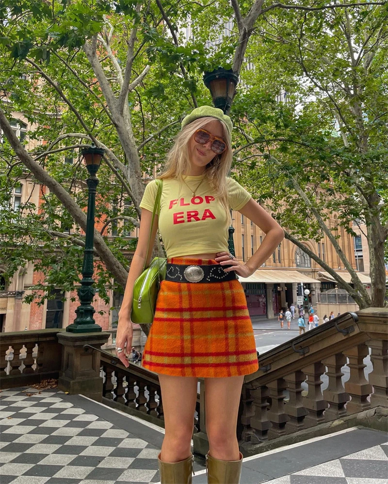 Y2K Sommer Baby Kurz Crop Sleeve T-Shirt Mode Freizeit Brief Drucken Grafiken Damen Fee Kleidung Cropped Top O Hals Gelbe T-Shirts – Detail 6