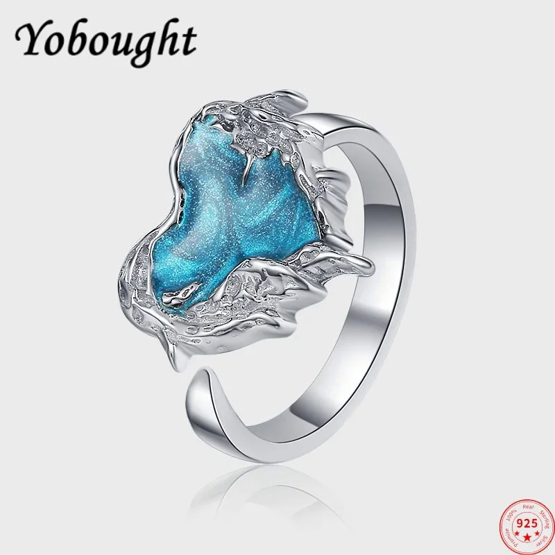 S925 sterling silver rings for Women New Fashion enamel quicksand pattern irregular heart shape punk jewelry free shipping