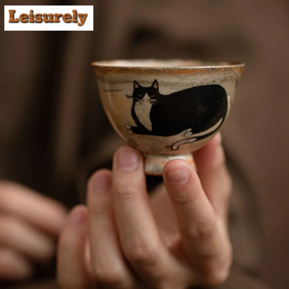 Handmade Wood-fired Porcelain Teacup Japanese Zhi Ye Kiln Change Cat Ceramic Tea Mug Kung Fu Teaset  Small Master Single Cup