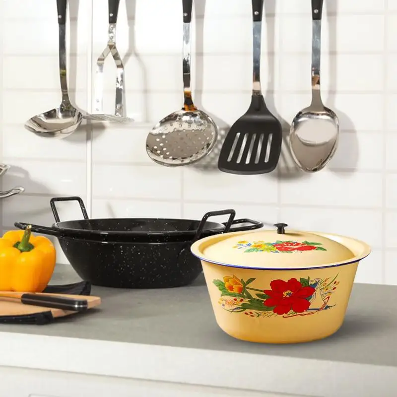Retro Enamel Mixing Bowl with Lid – Vintage Enamelware for Soup, Rice, Vegetables & Storage 5