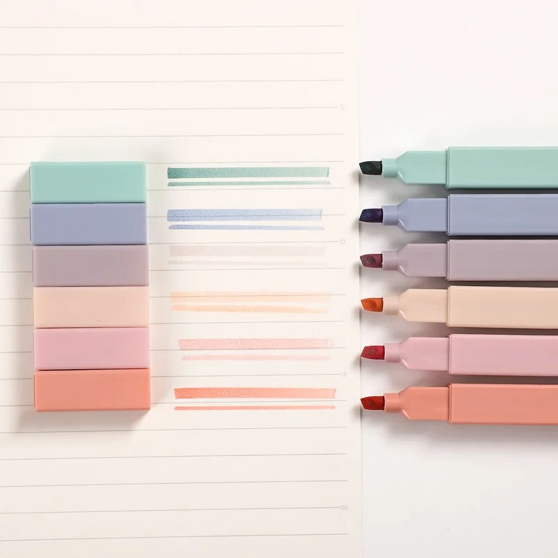 

6pcs/set Kawaii Marker Pen DIY Photo Album Journal Fluorescent Pen Soft Tip Highlighter Light Color Student Stationery Supplies