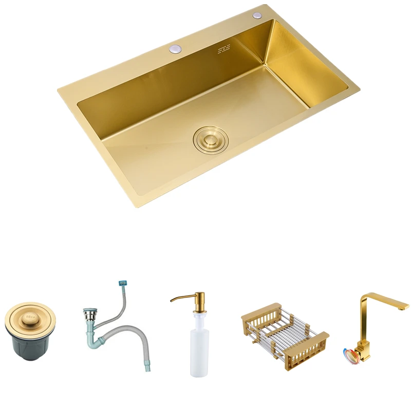 

Brushed Gold Kichen Sink 304 Stainless Steel Single Bowl Above Counter or Udermount Sink Kitchen Thickness Kitchen Basin Sinks 6