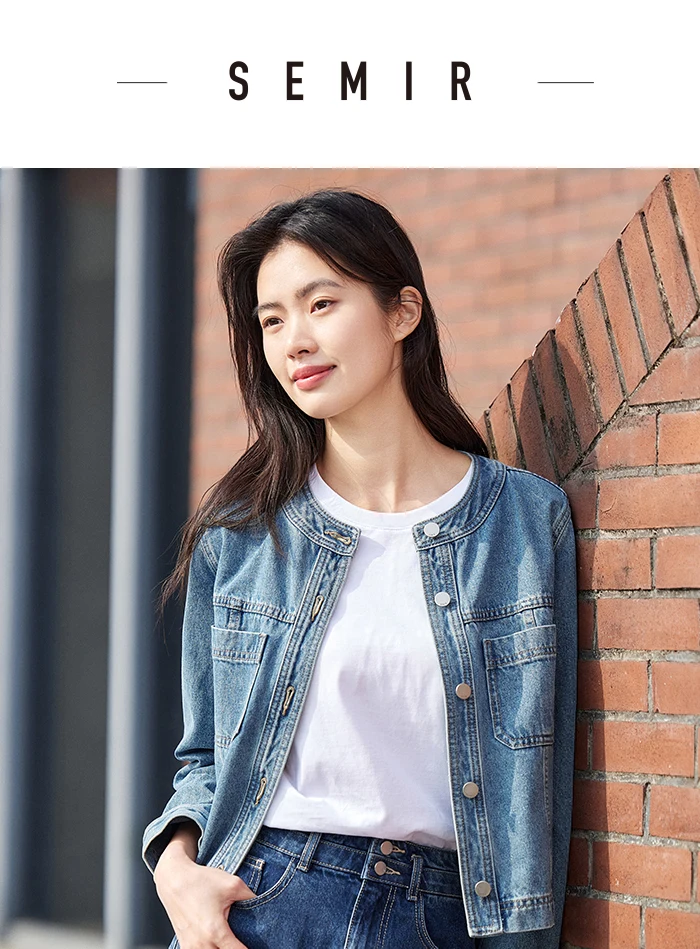 Denim Jacket Women Short Style Small And Taller Spring New Retro Round Neck Jacket Casual And Versatile Coats