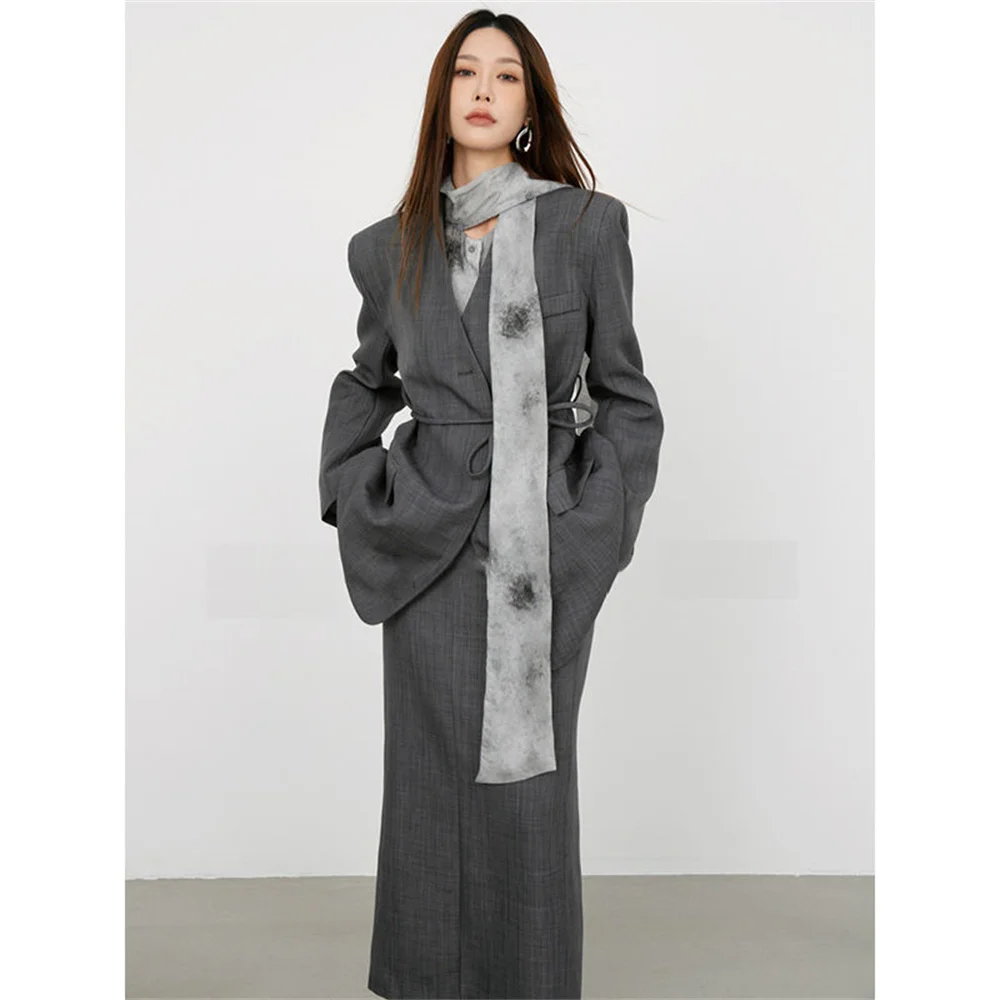 2024 spring new high-end Hepburn style advanced high temperament suit collarless suit + dizzy ribbon shirt suit