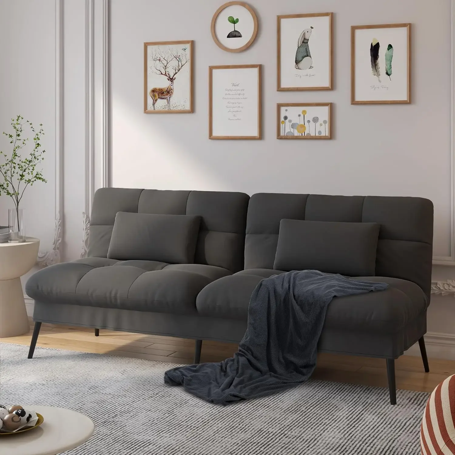 Convertible Futon Sofa Bed, 68&Prime;Fabric Couch with Adjustable Backrest,Folding Futon Sleeper Recliner for Living Room Furniture