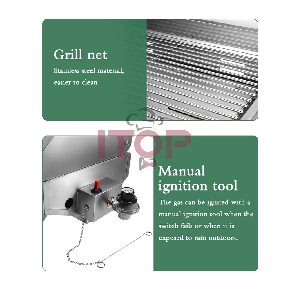 ITOP 2800 Pa Gas Grill Stainless Steel BBQ Stove with Lid LPG BBQ Grill 4.1KW 14000 BTU/H Temperature Up to 350℃ rotisserie grill