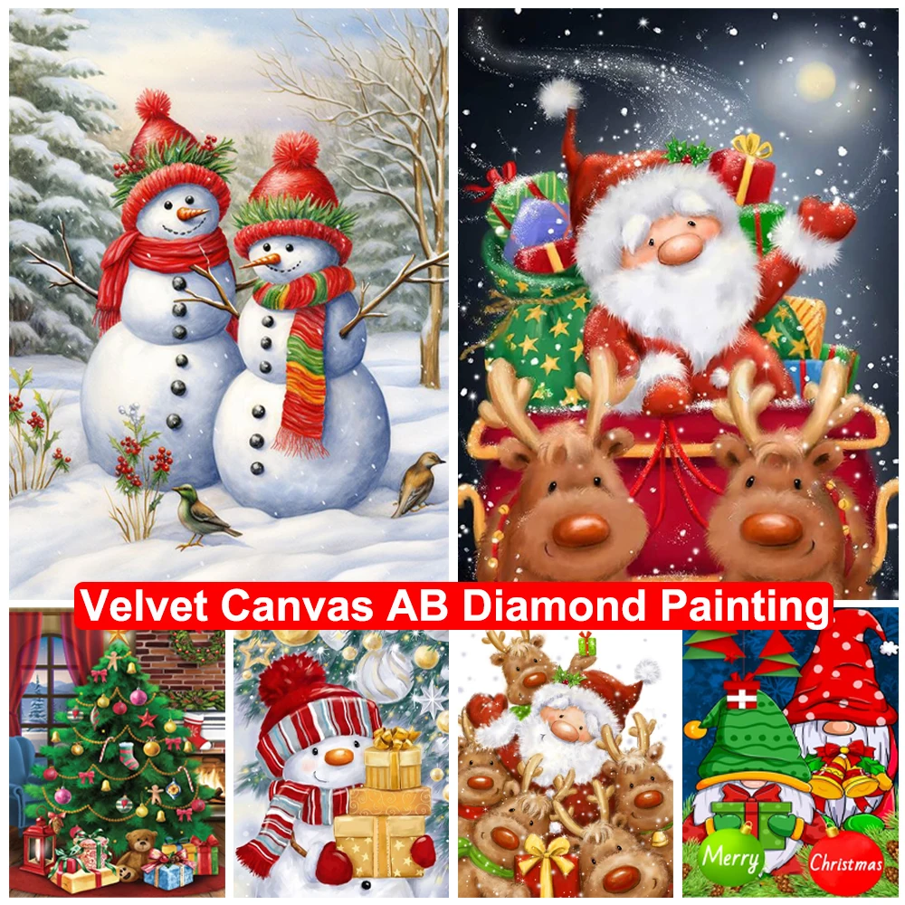 Christmas Velvet Canvas AB Diamond Painting DIY 5D Santa Claus