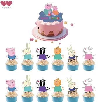 E－STRONG Peppa Pig Kids Birthday Party Cake Toppers 25 Cartoon George Cupcake Toppers Dessert Decoration Birthday Gift