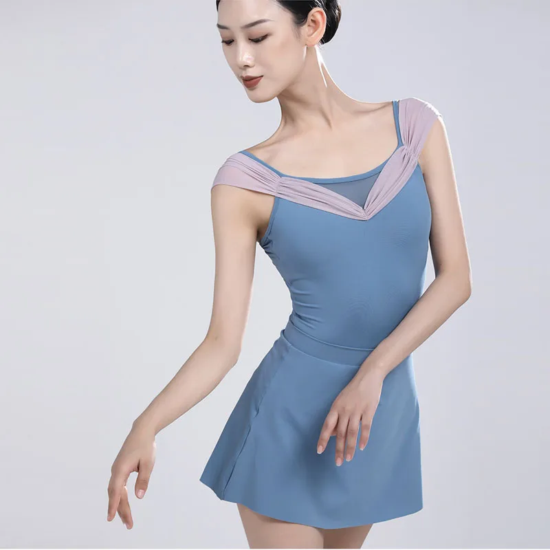 

Ballet Leotard For Women's Pleats Mesh collar Slings Dance Clothing Adult Elegant Gymnastics Leotard Ballerina Costumes