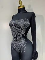 Stock Women Sexy Club Evening Party Wear Drag Queen Singer Dancer Stage Performance Costume Sparkly Rhinestone Stretch Jumpsuit - Image 5