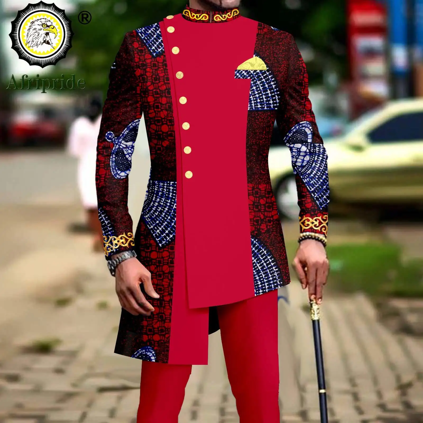 African Suits for Men Single Breasted Embroidery Print