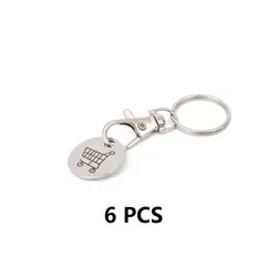 6 - Piece Portable Metal Trolley Coin Keyring Set with Carabiner Hook (Black)