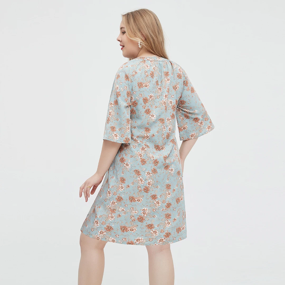 MuGen Plus Size Dress Half -Sleeves Flower Printing Casual Fashion Dresses Loose Dress  Fashion Casual 2024 New Over Size Dress