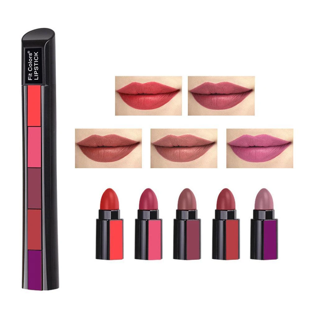 Fit Colors Matte 5color Lipstick Set Velvet Lip Stick Nonstick Lip