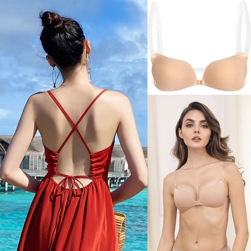 

Sexy Push Up Silicone Bras Women Invisible Strap Backless Solid Bralette Ladies Seamless Bras Self-Adhesive Removable Bra