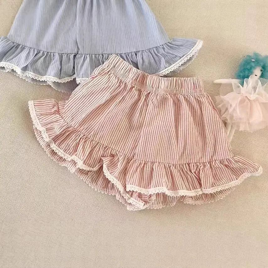 K2861 여아 여름 면 루즈핏 바지 플로럴 트림 패셔너블하고 다용도로 활용 가능한 아동복 가볍고 통기성 좋은 여아 바지