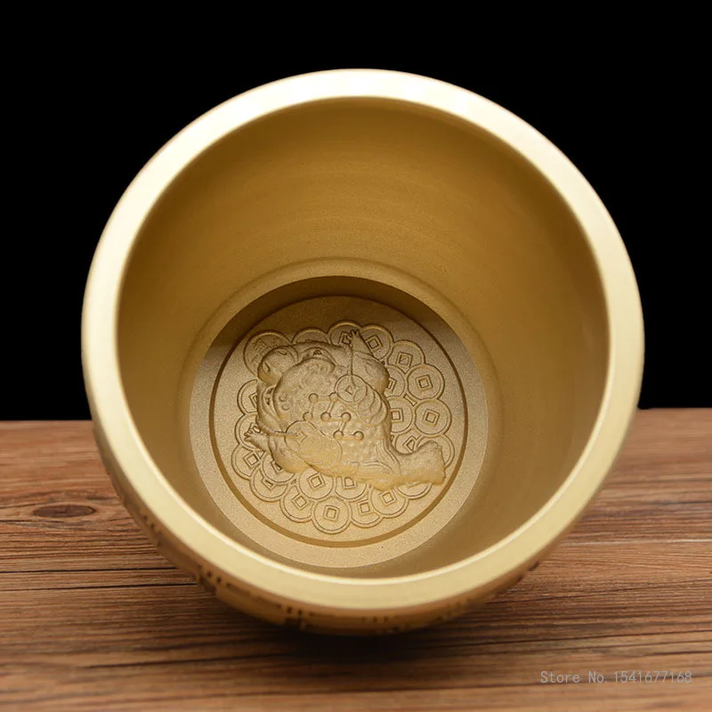Creative Pure Copper Holy Water Cup, Relief Pattern, Wire Drawing Process, Buddhist Kung Fu Supplies, Brass Decorative Bowl, 1Pc