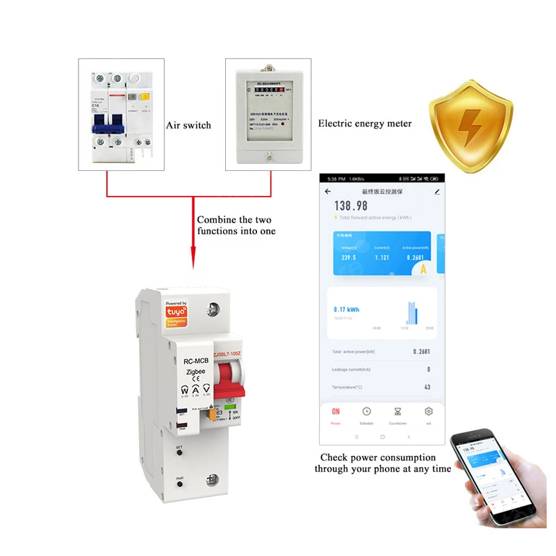 Zigbee Smart Circuit Breaker 1P Overload Short Protection Monitor Energy Consump