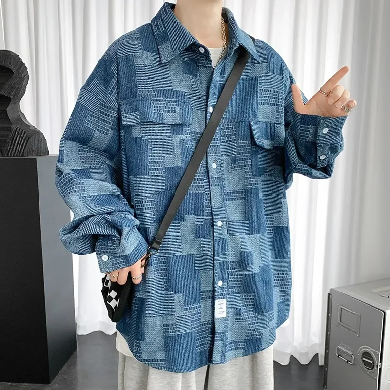 

2023 Spring Autumn New Plaid Shirts Men Long Sleeve Slim Casual Shirts Hong Kong Style Lapel Long Sleeves Handsome Shirt