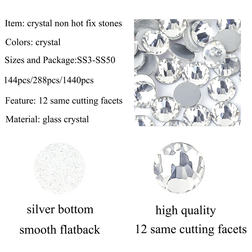 VC Super Glitter Crystal AB Strass SS3-SS50 Hotfix Transparent FlatBack Strass Kleidungsstück Nail Art Dekorationen – Detail 2
