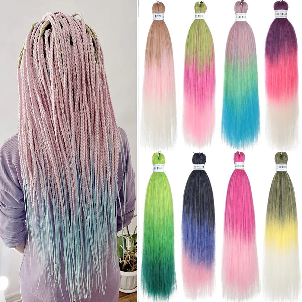 

3Pcs 26 Inch Synthetic Yaki Jumbo Braids Pre Stretched Braiding Hair Extensions Pink Yellow Blue Green White Ombre Easy Braids