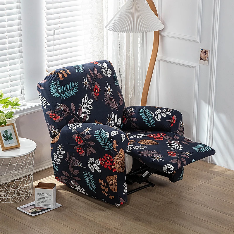 4pcs/set Recliner Slipcovers With Side Pocket Stretch Reclining Couch Covers Printed Furniture Protector 6