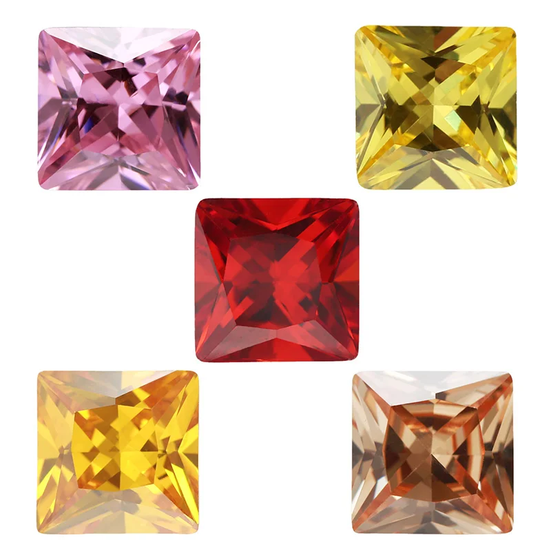 

Princess Cut Cubic Zirconia Stone OliveYellow Champagne GoldenYellow Orange Pink Mix 5 Color 5A Loose CZ Synthetic Gems