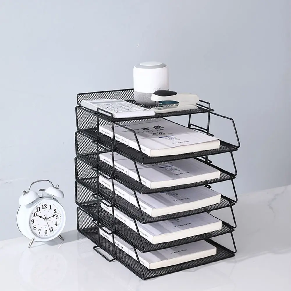 

Desktop Organizer Stackable File Rack Simple Papers Rack File Organizer A4 File Storage Tray Laminated Iron Home Office Supply