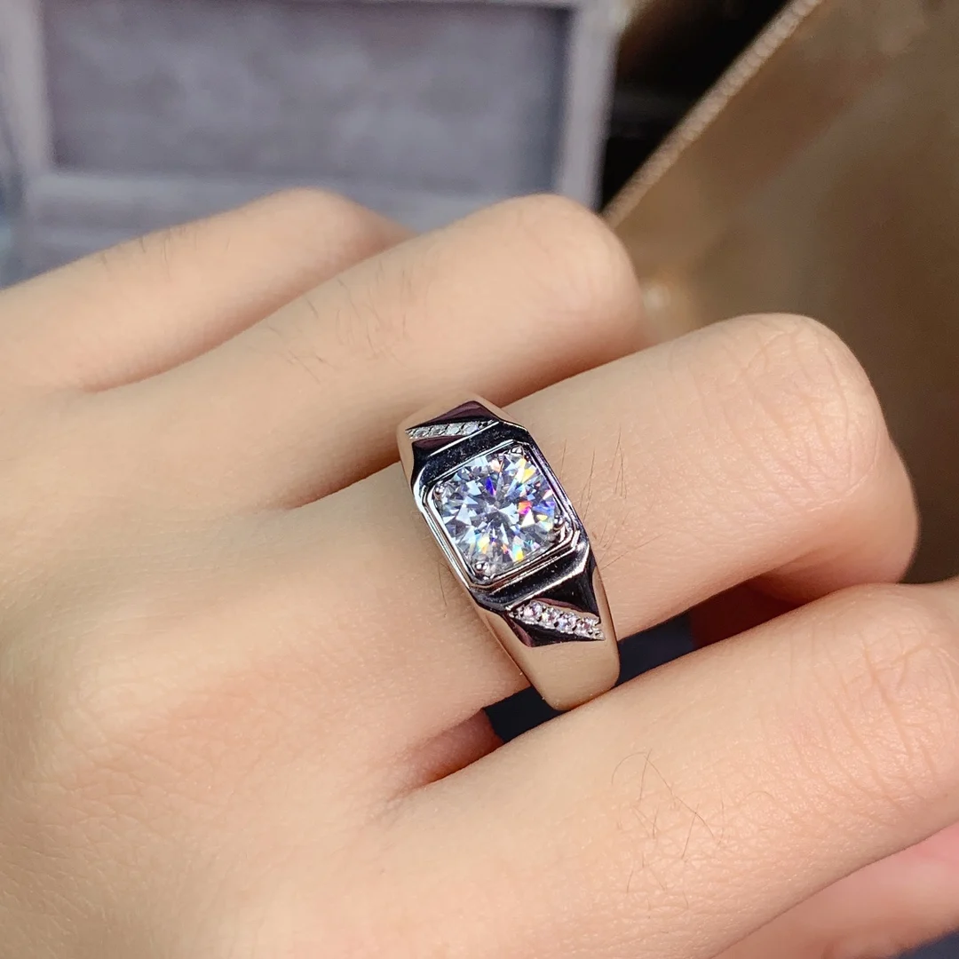 

1ct Moissanite Men's Ring 925 Silver Beautiful Firecolour Diamond Substitute Luxury Wedding Rings for Couples Luxury Jewelry