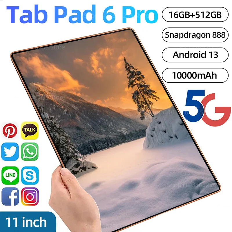 2024 Originale Hd 4K Pad 6 Pro Versione Globale Snapdragon 888 Android 13.0 Tablet Pc 10000Mah 16Gb 512Gb 11 Pollici 5G Schermo Wifi Mi