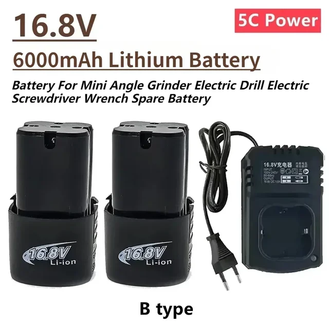 Batterie Lithium Rechargeable 5C 16.8V 6000mAh, pour Mini meuleuse d'angle, perceuse électrique, tournevis électrique, batterie de rechange 1
