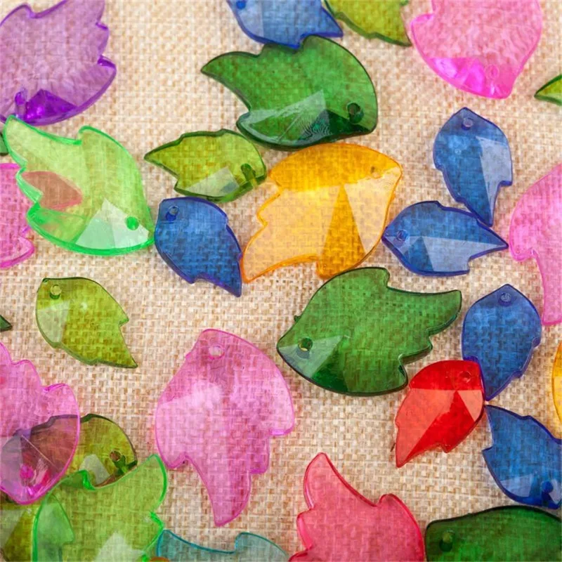 

New Arrival Colorful Transparent Clear Style Plant Leaf Shape Beading Beads Charms Fit Girls Ornament Necklace Bracelet Making