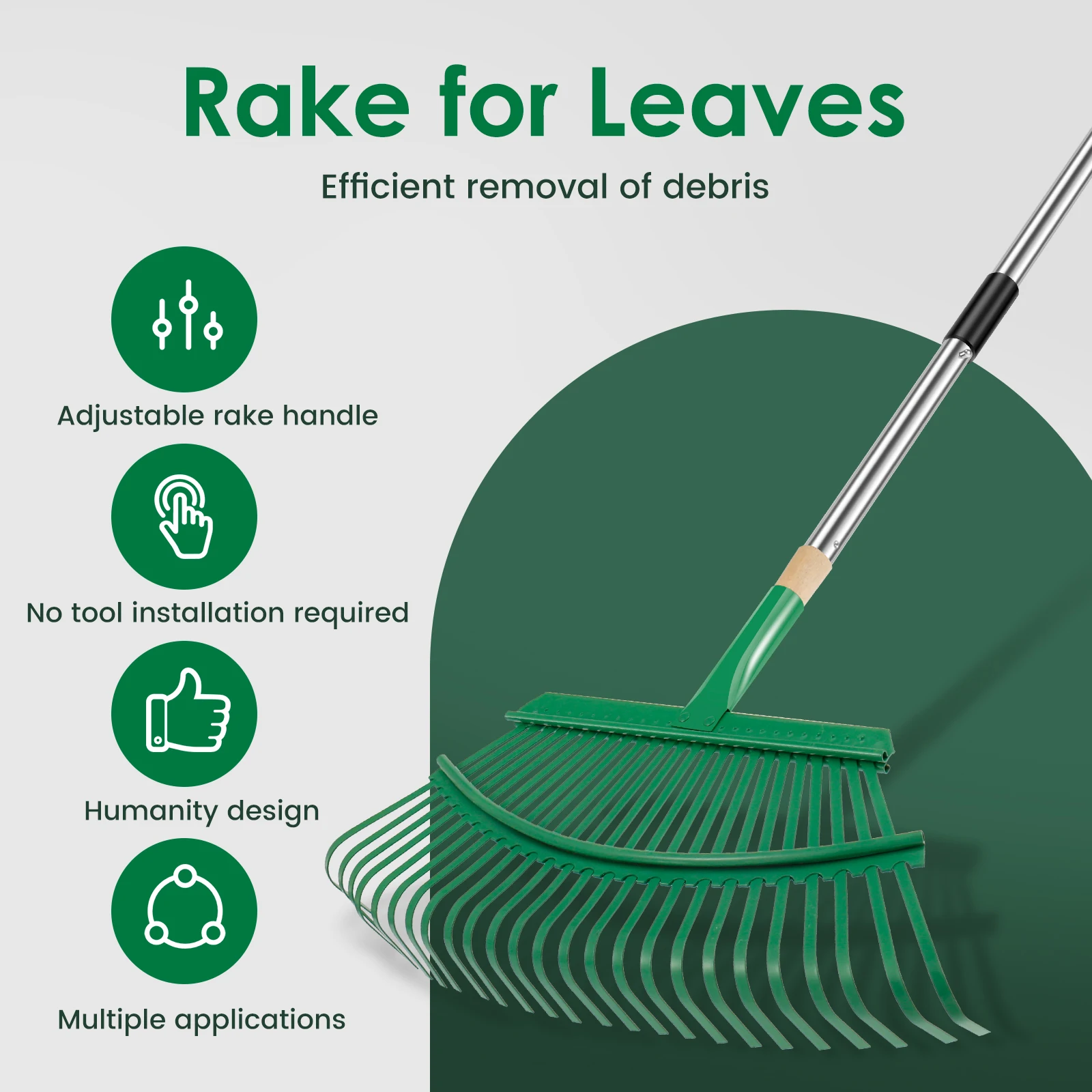 53 Inches Leaves Rake Heavy Duty Hoe Lawns Leaf Lawn Leveling Rake Yard Tools for Picking up Leaves Grass Clippings Garbage 2