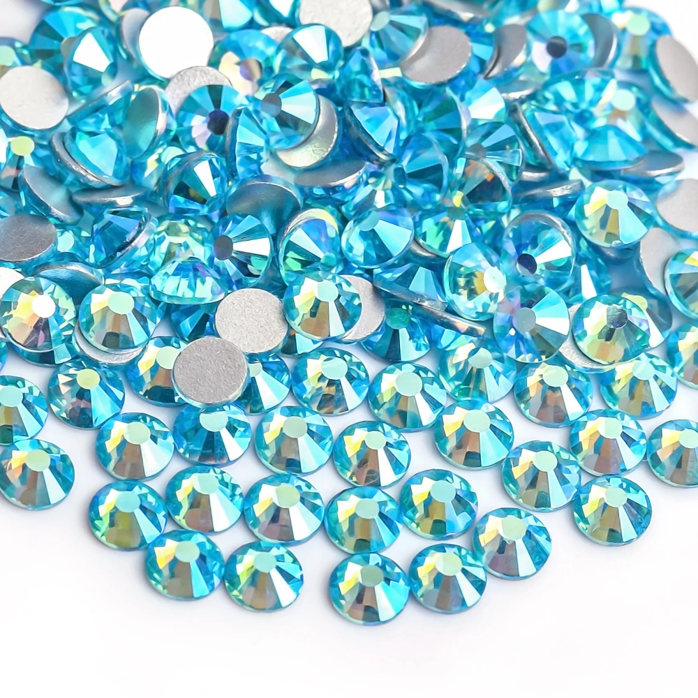 

Aquamarine AB Flat Back Non Hotfix Rhinestone Glitter Nail Stones, 3d Nail Rhinestone Phones DIY Decorations Supplies SS4-SS30
