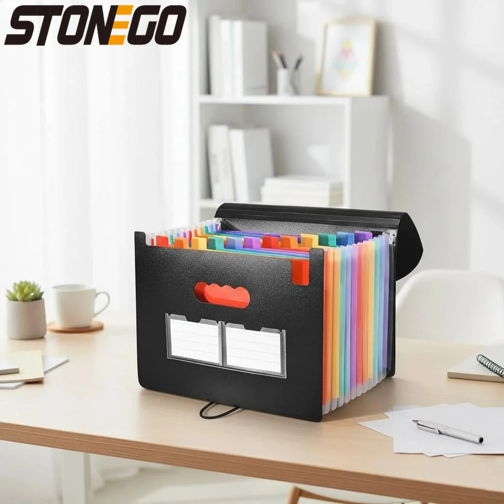Organisateur de fichiers accordéon durable et imperméable, 13 compartiments, 25 grilles, dossier à trois côtés scellés, sac de rangement pour documents de bureau
