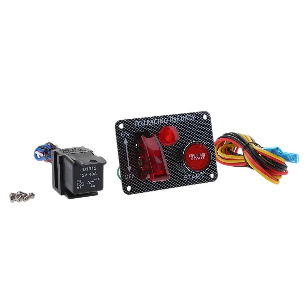 Car 12V 3 in 1 Racing Ignition Switch+ LED Toggle Button Panel + Relays + Line + Screws