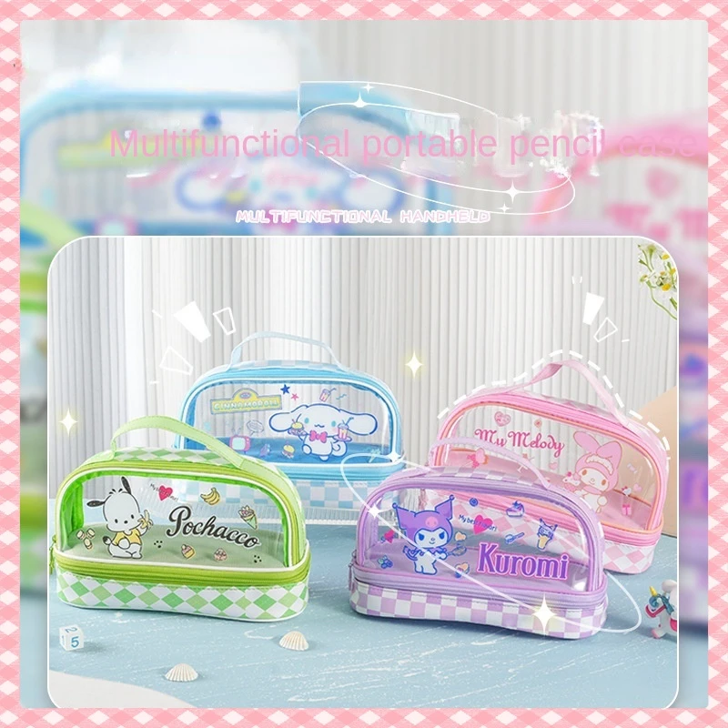 

Новая аниме периферийная сумка для ручек Sanrio Kurome Big-Eared Dog, многофункциональная портативная сумка для ручек, канцелярская косметичка с ленточными наклейками