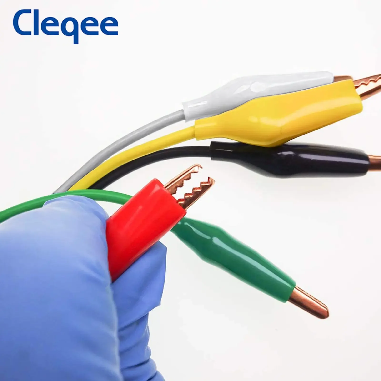 Cleqee P1025 10pcs 듀얼 악어 클립 전기 테스트 리드 DIY 양면 악어 클램프 Roach 부드러운 PVC 50cm 점퍼 와이어