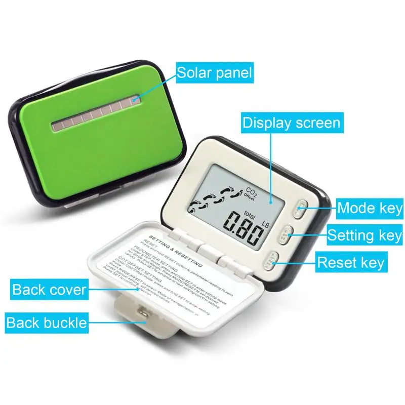 Step Counter For Walking Calorie Tracker With Large LCD Display Daily Target Monitor Solar Powered Pedometer With Waist Clip For
